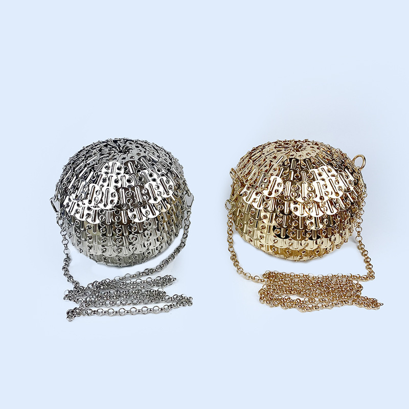 Niche Shoulder Bag - Elegant Silver Metallic Design with Three-Dimensional Sphere Feature