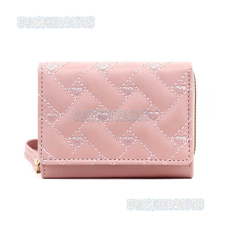 New Womens Short Wallet Simple Embroidery Love Pu Three Fold Bag Card Bag Multi Slot Wallet H250806