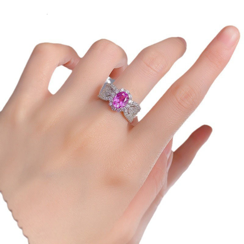 Hui Zhi Wing Jewelry New S Pure Silver 6*8 Pink Oval High-end Lace Fashion Ring for Women