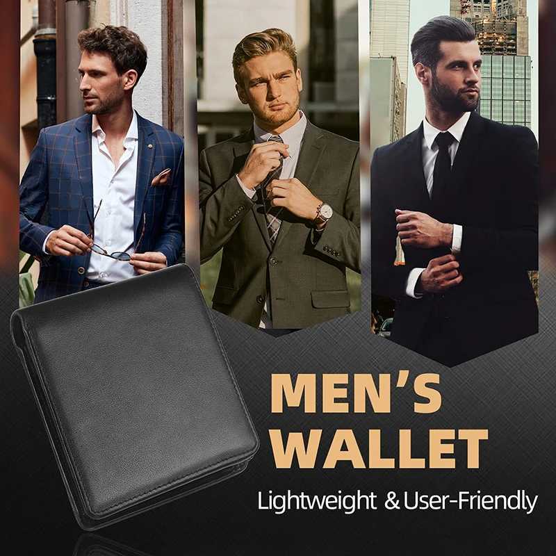 YATBEST Mens Wallet Three Fold Large Capacity 100% Genuine Leather RFID Anti Theft Brush With Coin Pocket Minimalist Money Bag XJ250806