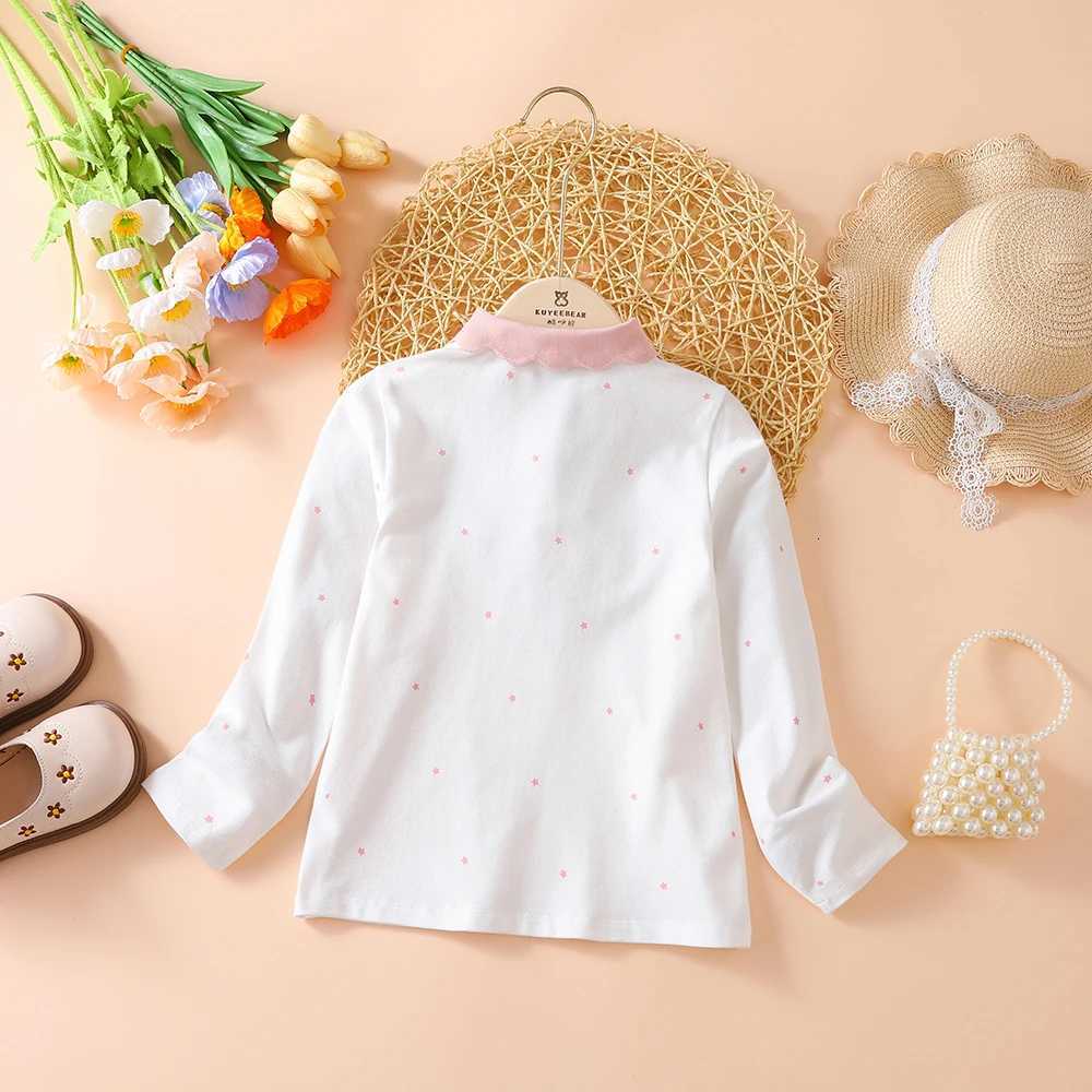 Girls Cotton Long Sleeve Polo Shirt White with Pink Collar and Cute Cartoon Patch Kids Fashion Top for Ages 2-6 X250806