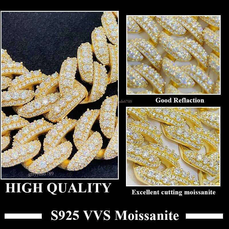High designer necklace20mm22mm Hiphop Ice Cut Dia Miami Link Men's Necklace S Sterling Sier Moissanite Cuban Chain