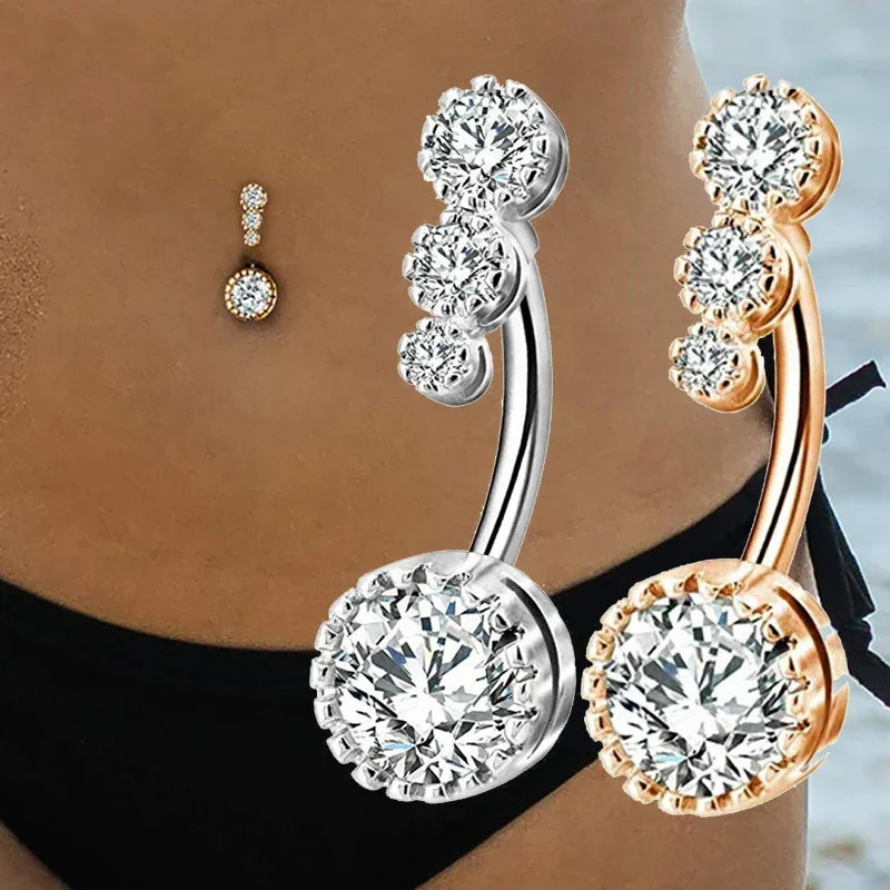 Zircon Crystal Belly Button Rings for Women Nombril Ombligo Navel Ring Steel Barbell Heart Round Body Piercing Jewelry 250805