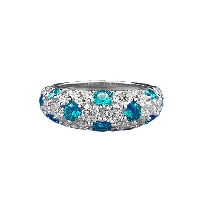 Hui Zhi Wing Jewelry New S Pure Silver Paraiba Half Full Inlaid mond Ring for Women High-end Starry Sky