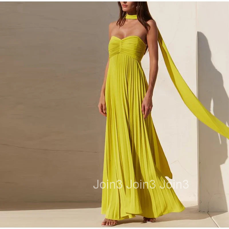 Elegant Strapless Ribbon Long Dress Women Sexy Sleeveless Backless Pleated Party Dresses vestidos para mujer Sexy Evening Robes