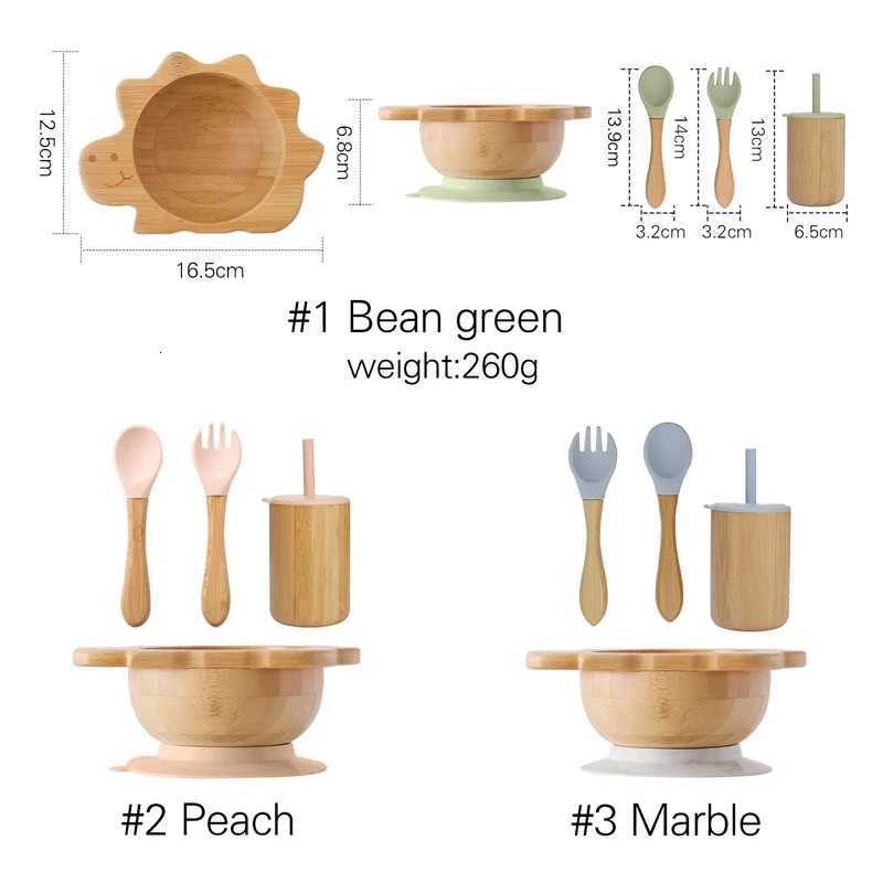 4pc Bamboo Wooden Dinosaur Dinner Plate Baby Bowl Spoon Fork Cup Silicone Suction Plate Tableware Set Baby Feeding Accessories X250806