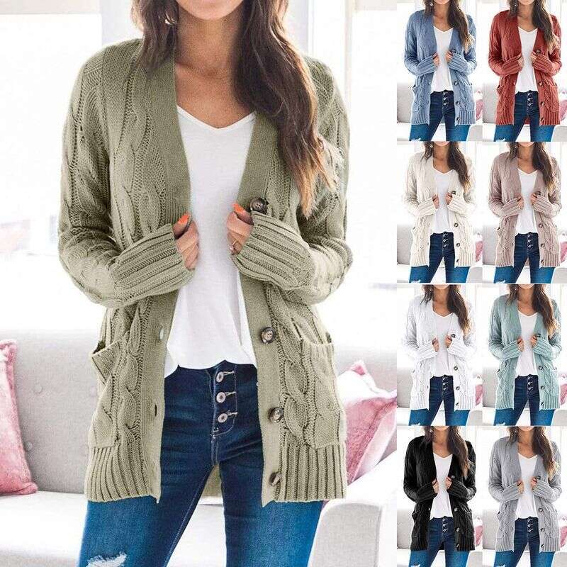 Women's Clothing style twisted cardigan sweater single breasted long sleeved woolen coat female