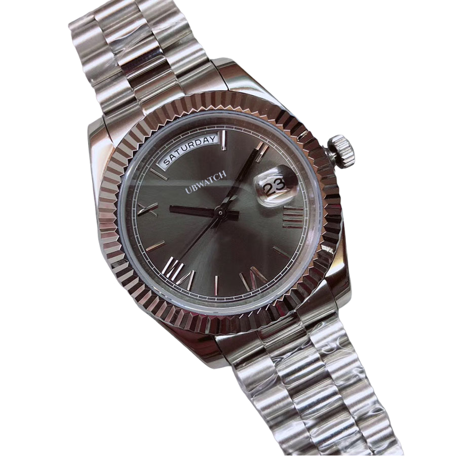 40MM Fluted Bezel Silver Roman Man Wristwatches St9 Upgraded Automatic Mechanical Sapphire Crystal Complete Calendar Mens Watches
