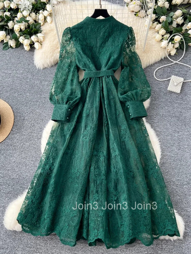 France Elegant Vintage High End Evening Dress Women Embroidery Sashes Luxury Long Party Dress Female Casual Fit Chic Clothing