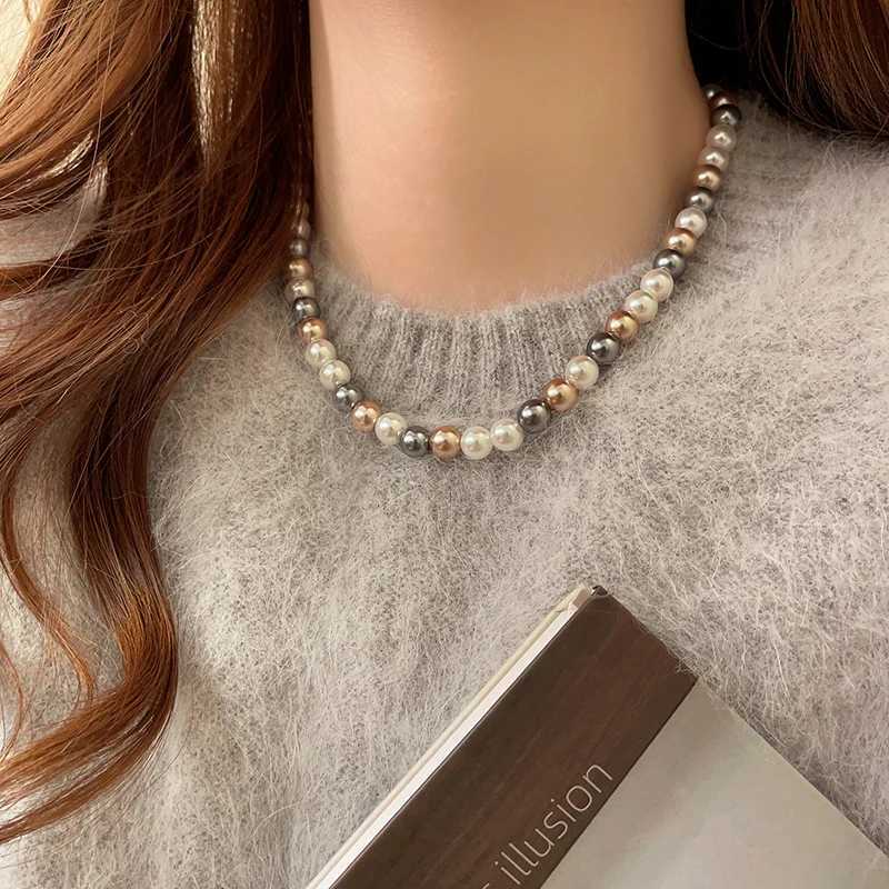 French Elegant Romantic Mixed Color Pearl Beaded Necklace 2025 Fashion Jewelry Sweet Accessories for Womens Collarbone Chain Y250805