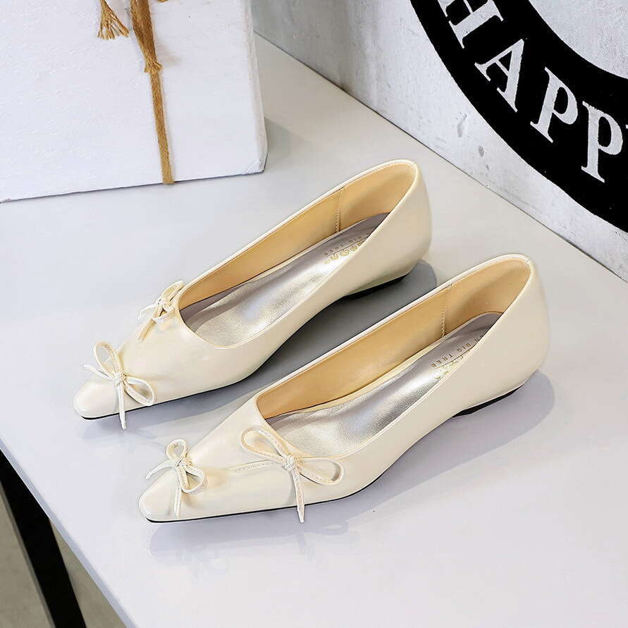 Korean Style French Elegant Pointed Fairy Wedge Heel Shallow Mouth Bowknot Slimming Slip-On Single Shoes for Women