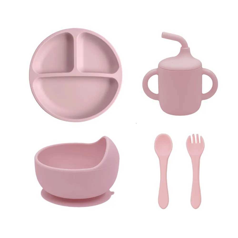 5pcs Silicone Baby Feeding Set BPA Free Sucker Bowl Dining Dishes Plate Straw Cup Spoon Forks Baby Gift Set X250806