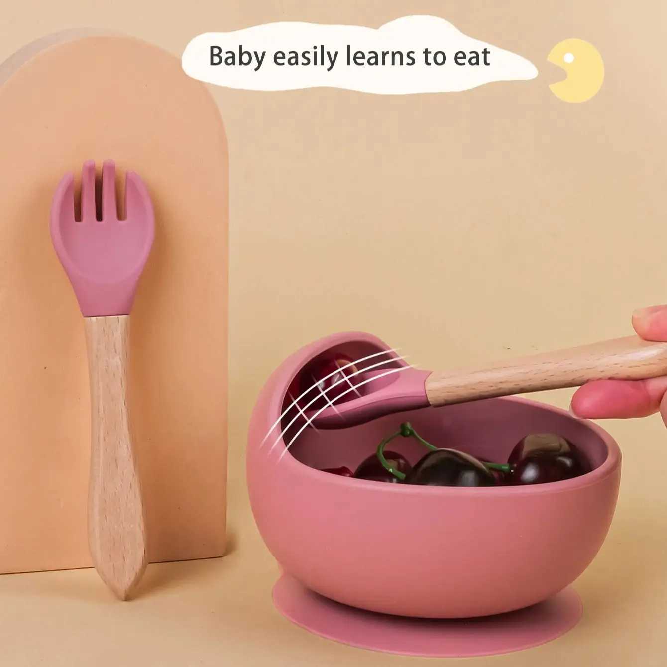 5pcs Baby Silicone Meal Bowl Bib Fork Spoon Set Baby Feeding Tray Bowl Set Bisphenol A Free Gift for Baby X250806