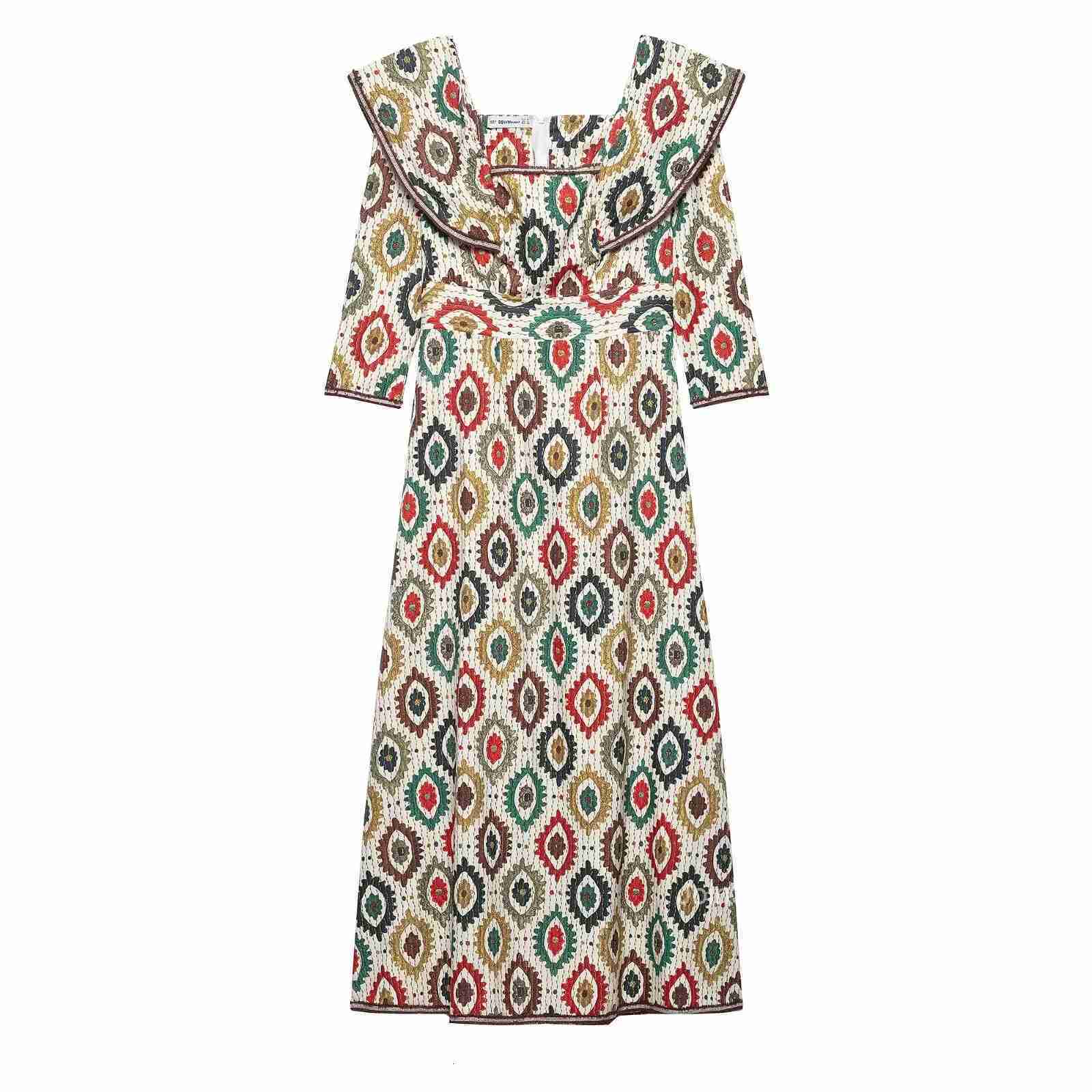The Summer New Womens Wear Is A Retro Elegant Simple and Fashionable Ethnic-style Printed Vacation Webbed Dress