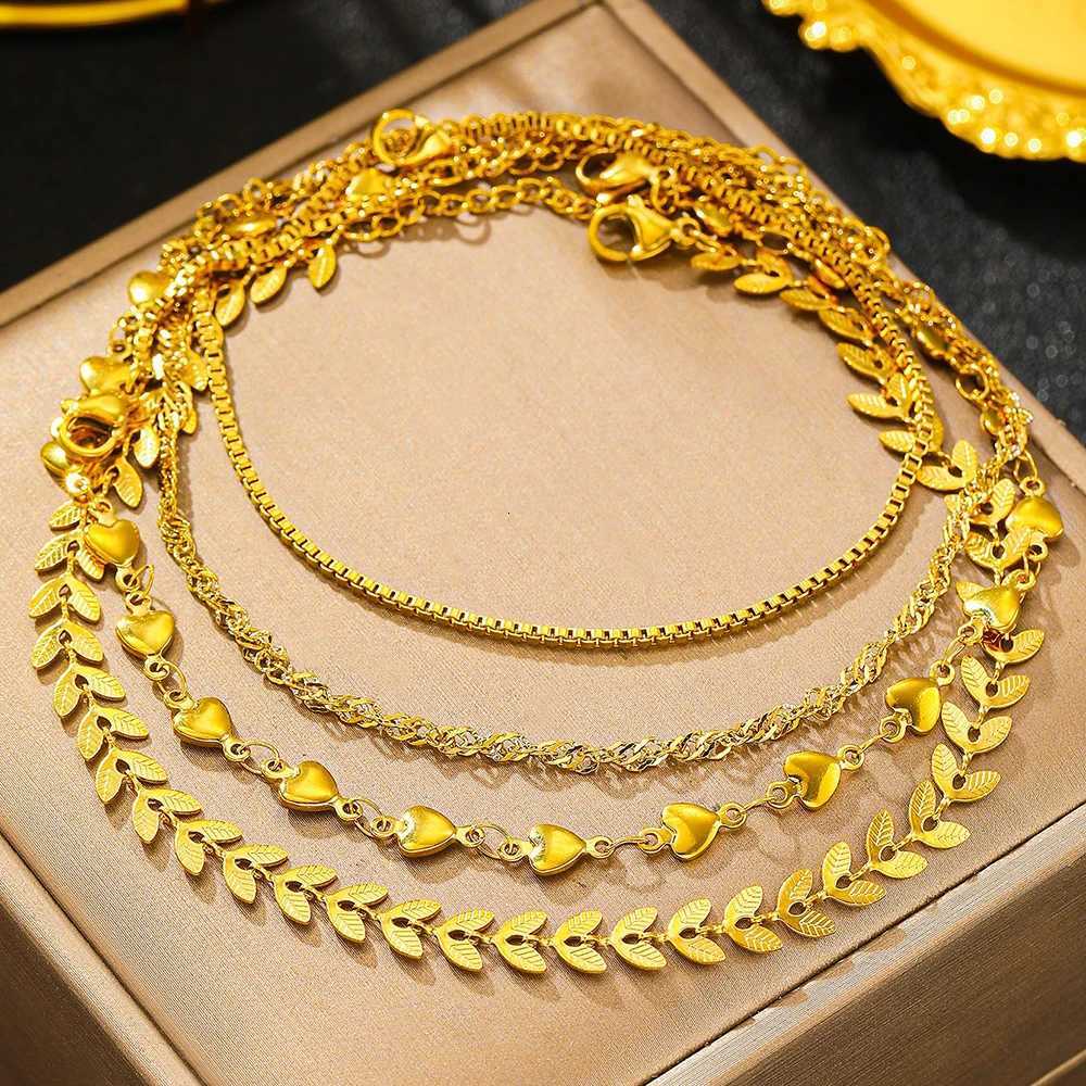 Stainless Steel Anklets Multi Chain Combination Fashionable Atmosphere Peach Blade Anklets For Women Jewelry Popular New Design Y250805