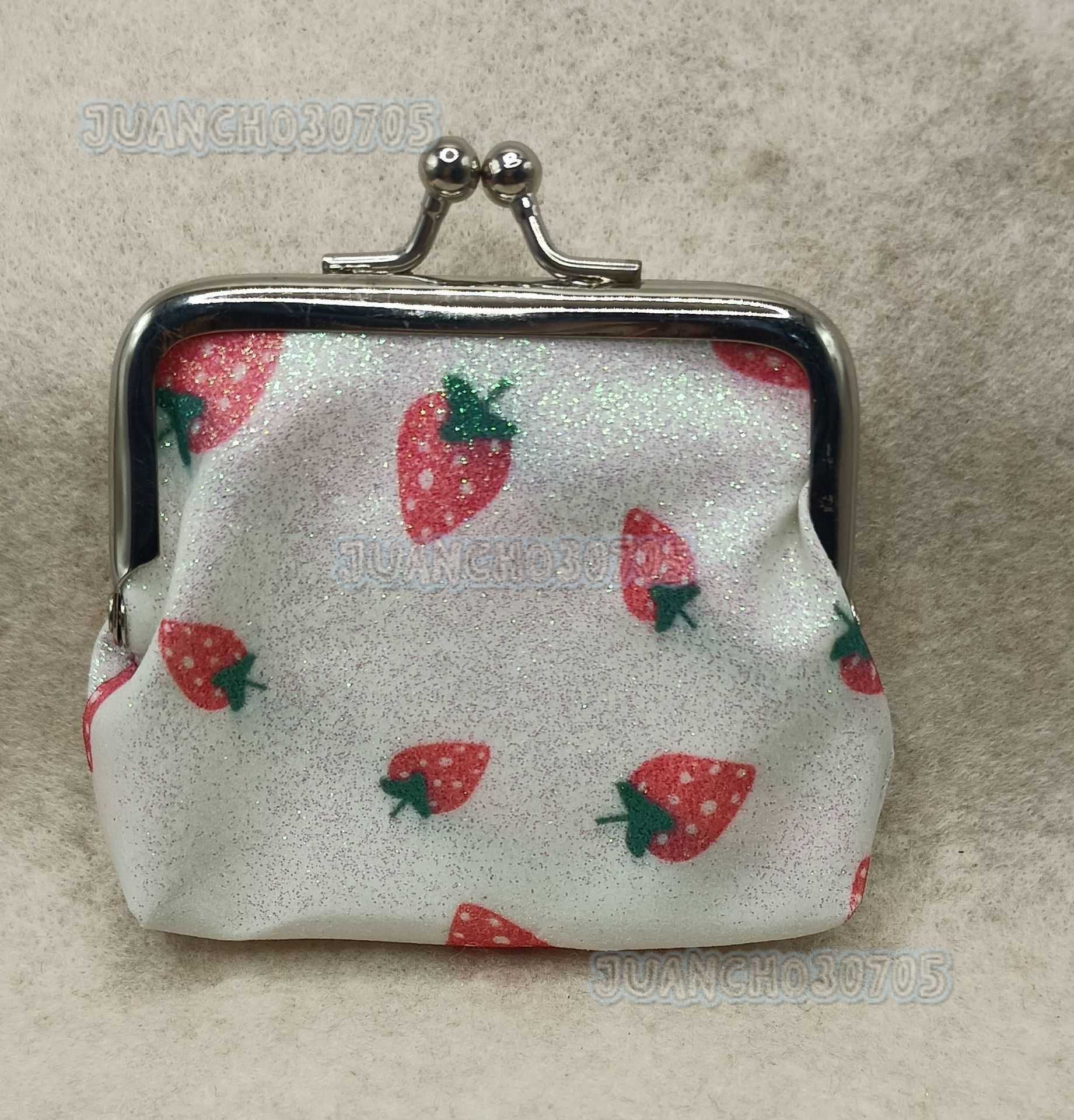 New Glitter Gold Powder Printed Strawberry Coin Purse Clutch Short Lipstick Organizer H250806