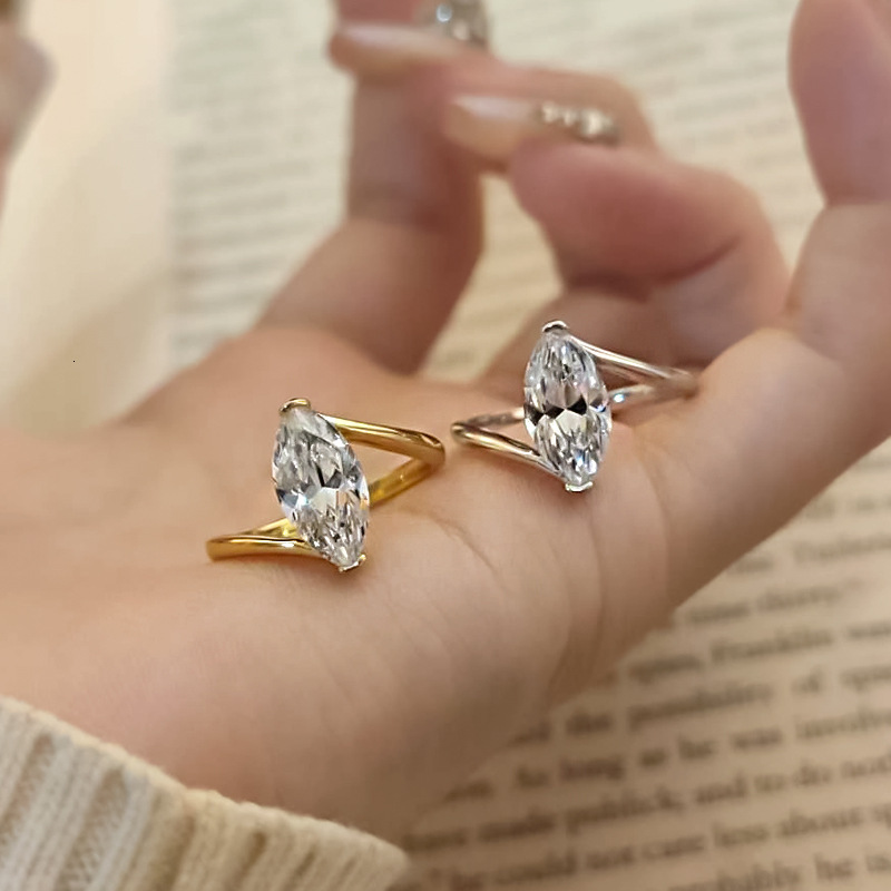 Hui Zhi Wing Jewelry S Silver New 6*12mm Marquise High Carbon mond Wind Ring Ins Personality