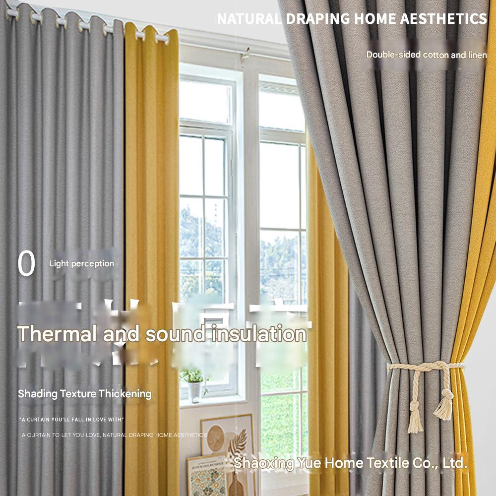 YL-36837 Thickened Double-sided Cotton and Linen Bedroom Curtain Fabric Soundproof Full Blackout Modern Simple Living Room Curtain Finished Product Wh