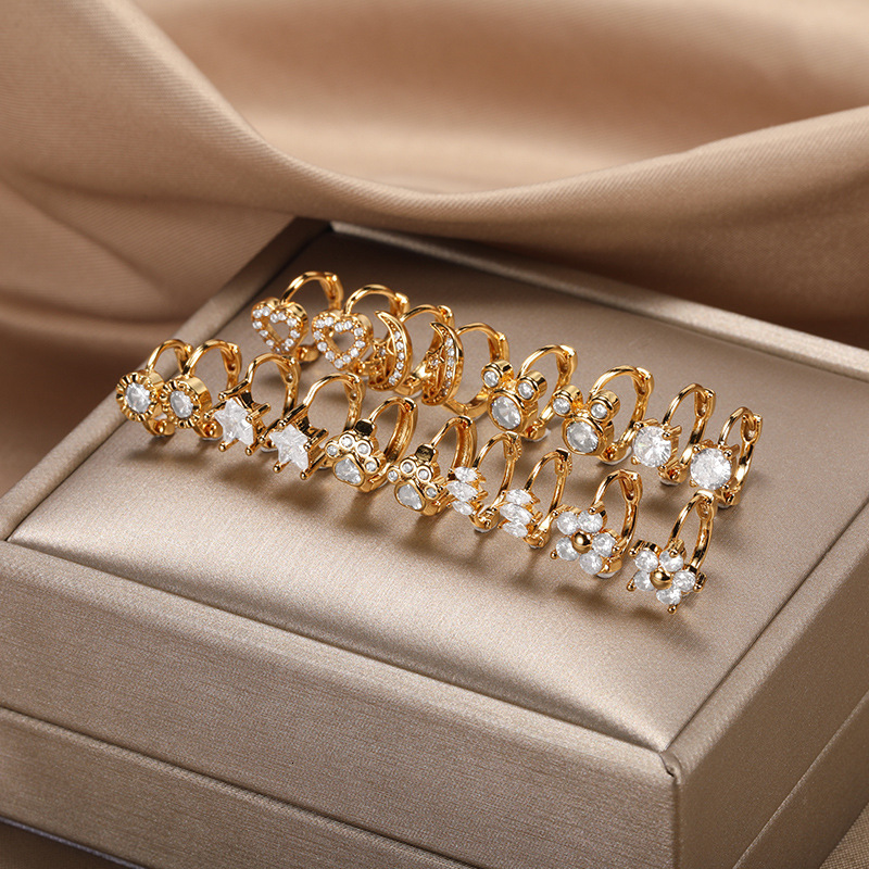 Free Shipping Designer Luxury Jewelry European And American New Style Elegant Moon Star Heart Zircon Combination Women's Earrings Personality Ear