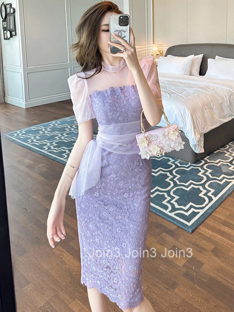 Fashion Summer Solid Evening Dress Women Clothes Elegant Chic Black Sexy Lace Slim Midi Party Birthday Robe Mujer Vestido Fiesta