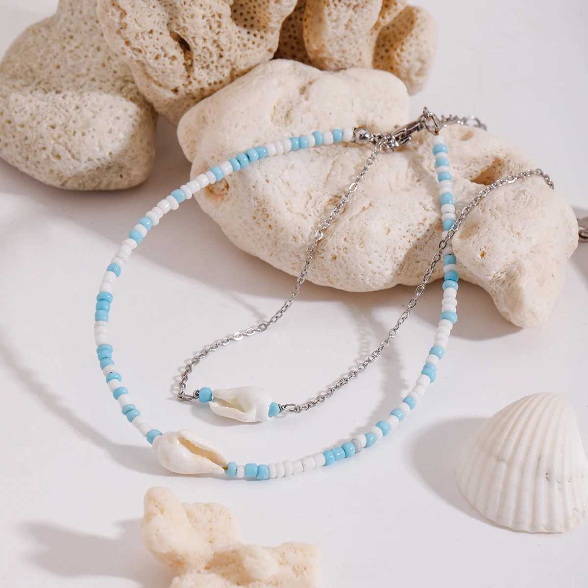 Zora Womens Versatile Beaded Shell Decoration Anklet Blue White Color 18K Gold-plated Stainless Steel Womens Fashion Jewelry Y250805