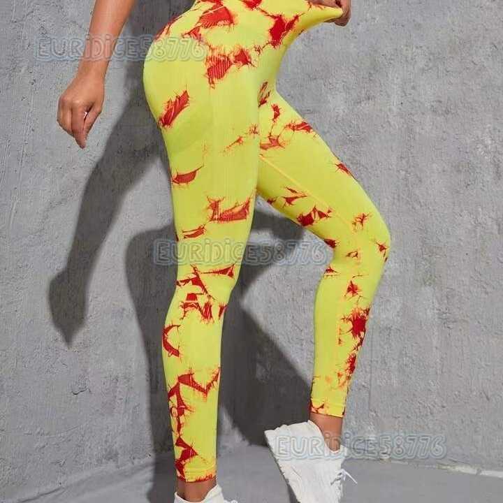 Thick Seamless Peach Tie-dye Yoga Pants Tight High Waist Hip-lifting Moisture-wicking Outdoor Sports Fitness Long Pants for Women H250806