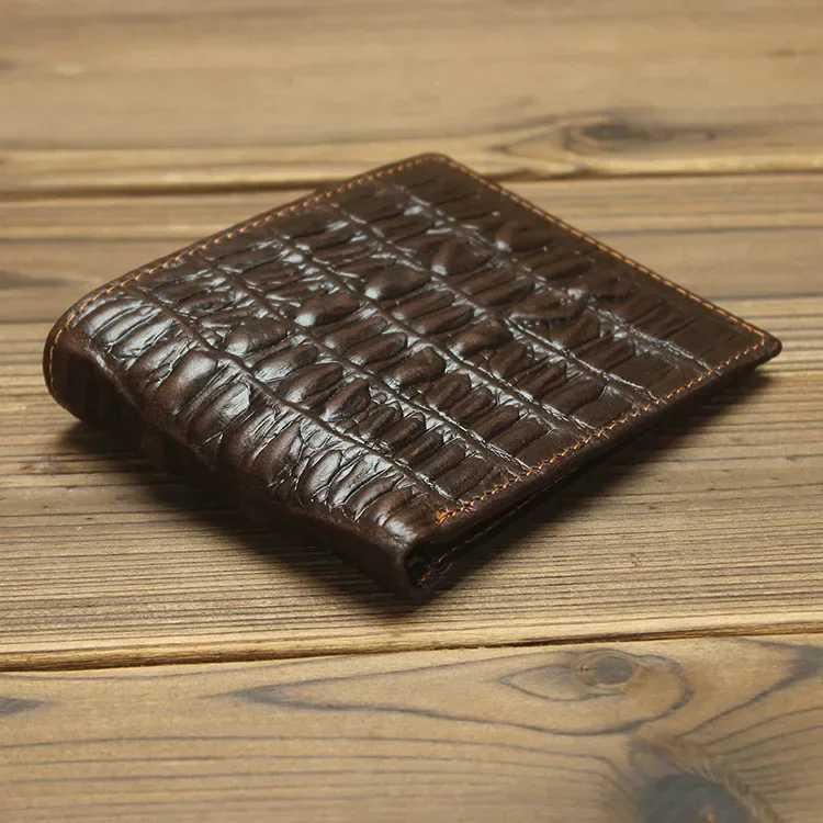 Crocodile Pattern Genuine Leather Wallets for Men Clutch and Small Bifold Wallet Clamp Wallet for Men XJ250806