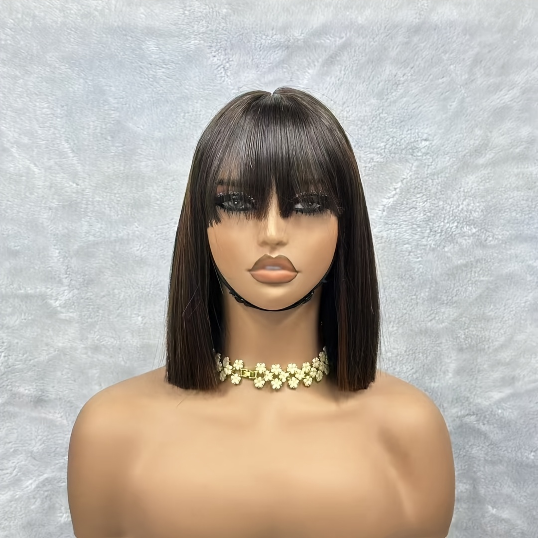 3x1 Lace Bone Straight Bob Super Double Drawn #1B/4 Highlight Brown Black Piano Color Vietnamese Virgin Raw Human Hair Fringe Bangs BOB Wig