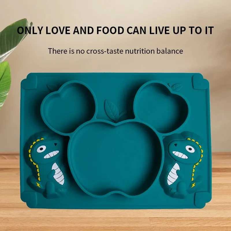 1 PCS Childrens Cartoon Dinosaur Silicone Dinner Plate Infant Training Food Bowl Integrated Suction Bowl Tableware X250806