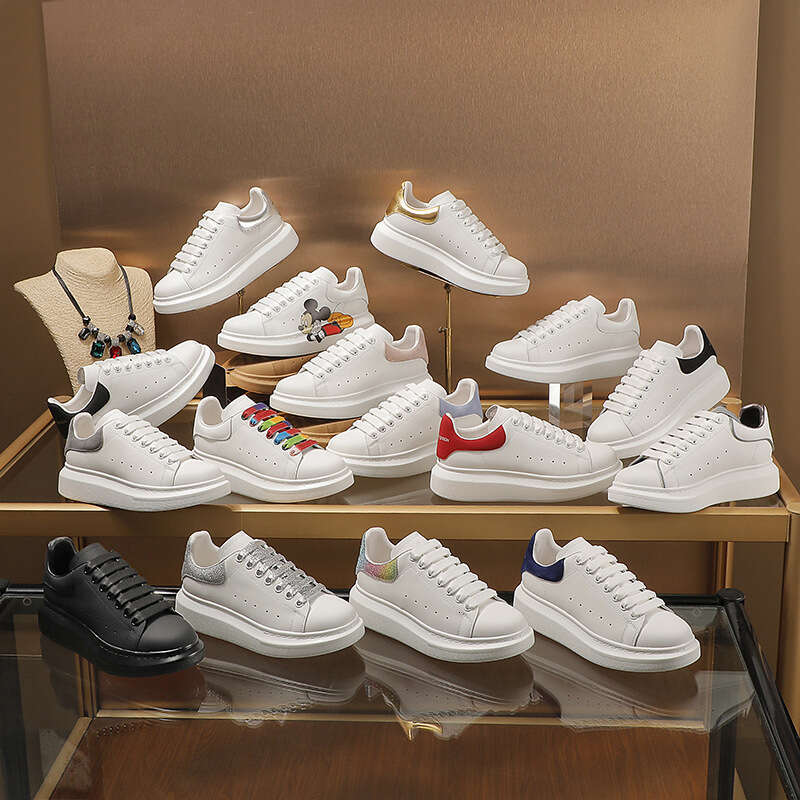 24 Winter McQueen White Shoes Women, Genuine Leather, Height Increasing, Versatile Thick Sole, Casual Platform Sneakers for Men