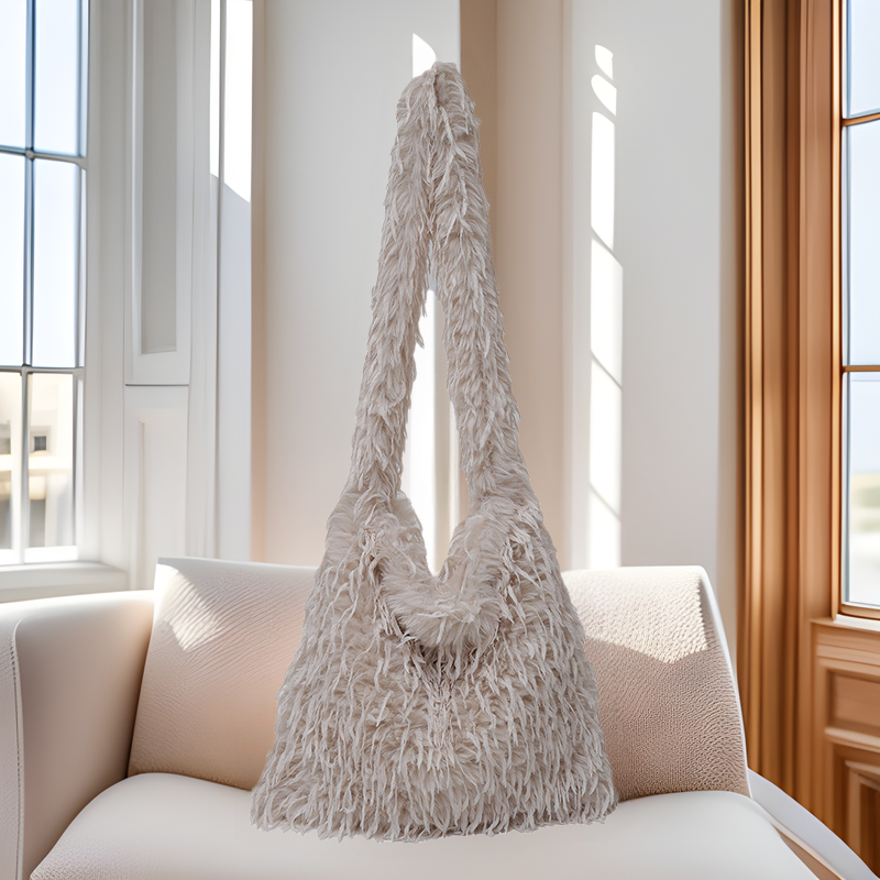 Large Capacity Womens Shoulder Bag with Soft Faux Fur Trim - Perfect for Everyday Use