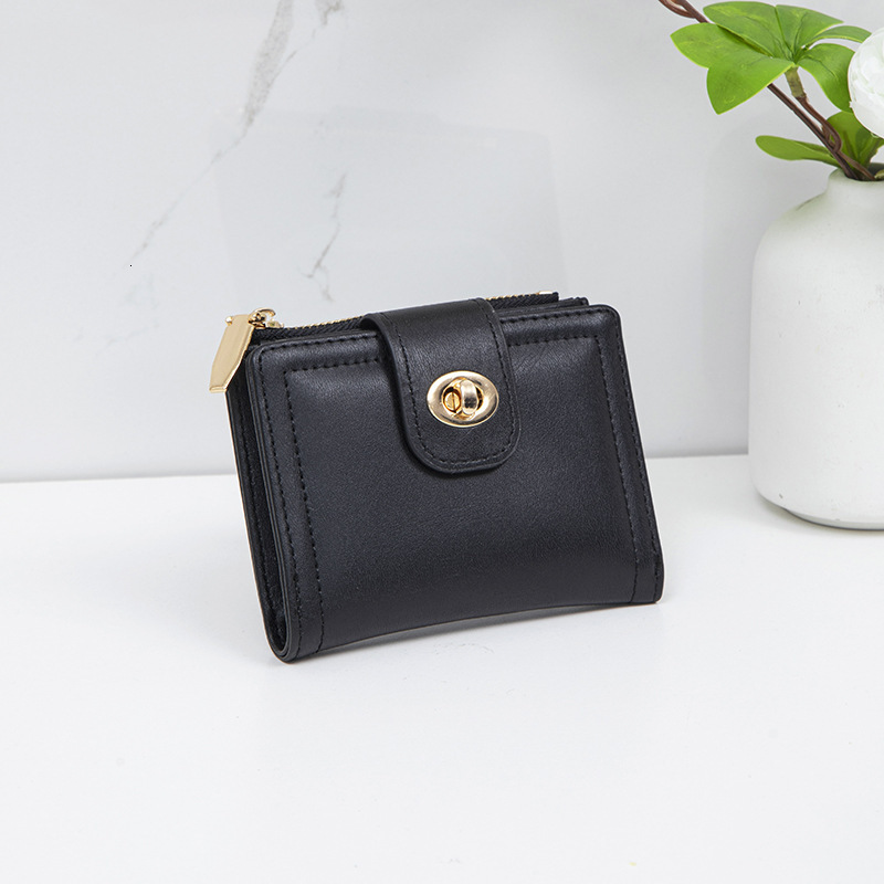 Korean and Japanese Style Small Women, Short New Pure Color Simple Thin High-end Student Ins Multi-functional Fashion Wallet for Women