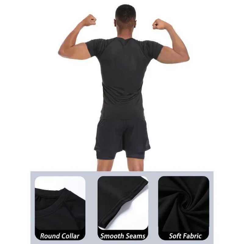 Mens Compressed Shirt Sports Quick Drying T-shirt Tight Sweat-Absorbent Jogging Cycling Outdoor 8 Colors Short