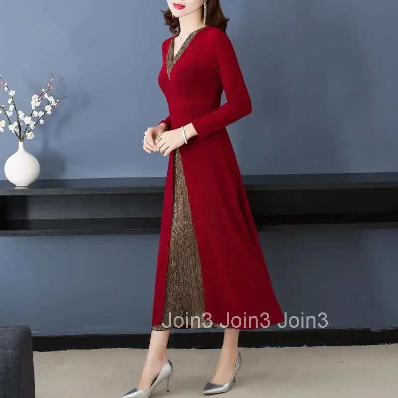 Elegant plus Size Cheongsam Dress Long Sleeve High Waist Slimming Maxi Skirt Autumn New Style Fashionable Womens Clothing
