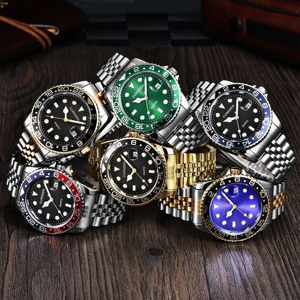 Women Big Brand Genuine Curddan 6582 Es La Casual Full Stain Steel Band Date Quartz Wrist Green Montre Homme W250806
