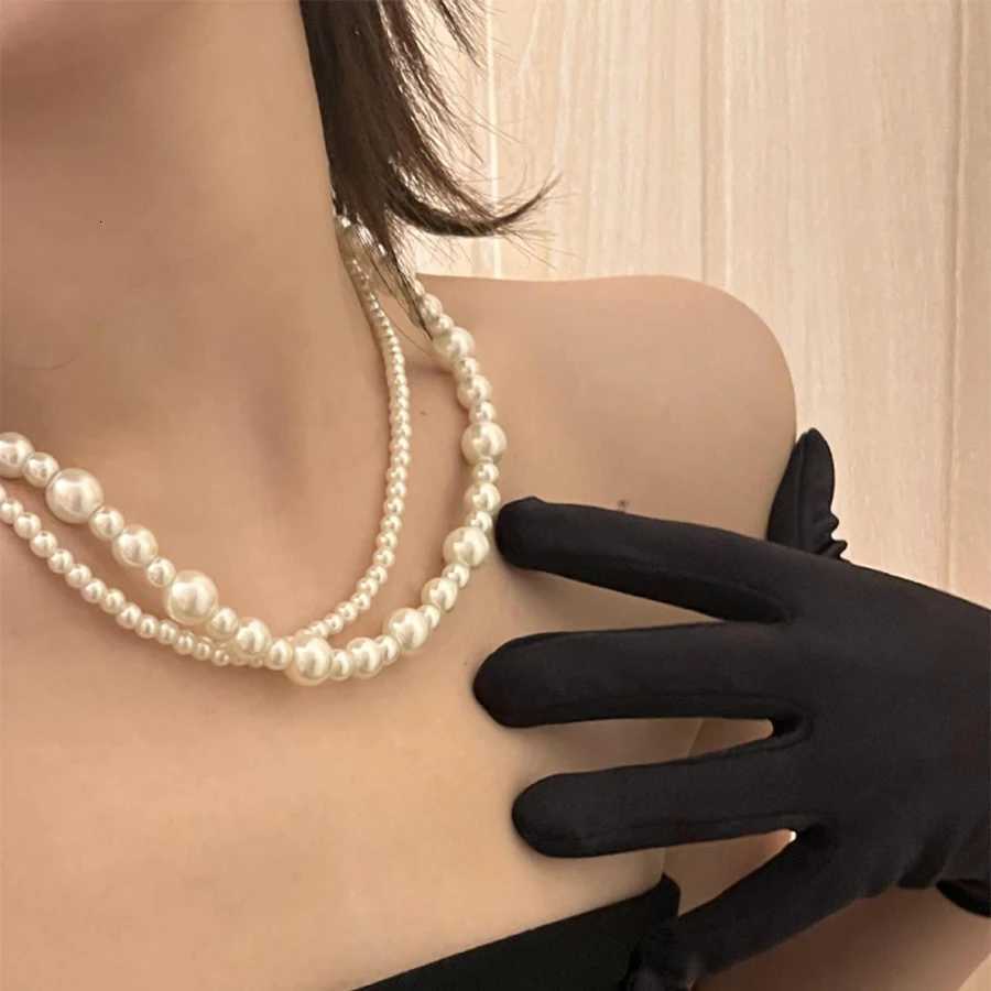 New Trendy Vintage Pearl Multi Layered Pearl Bead Necklace for Women Sweet Elegant Party Jewelry Wedding Gifts Y250805