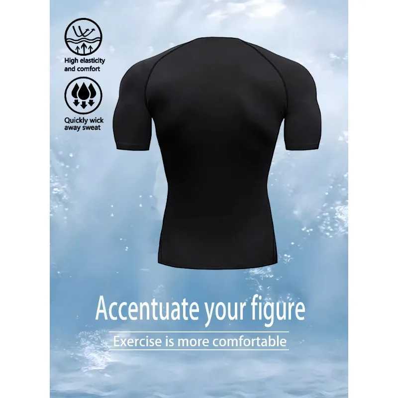 Mens Compressed Shirt Sports Quick Drying T-shirt Tight Sweat-Absorbent Jogging Cycling Outdoor 8 Colors Short