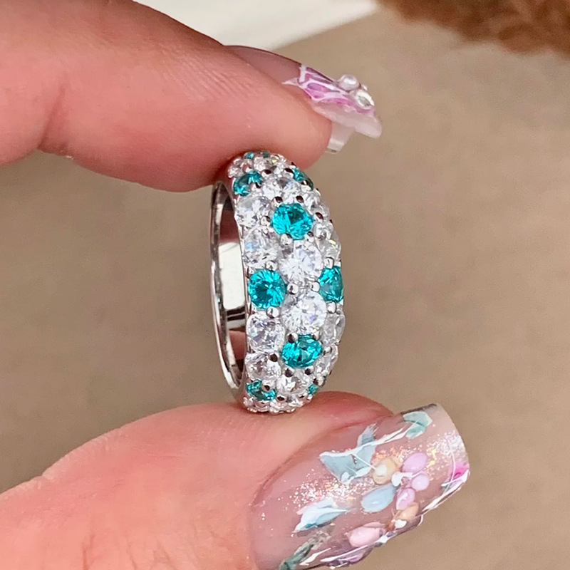 Hui Zhi Wing Jewelry New S Pure Silver Paraiba Half Full Inlaid mond Ring for Women High-end Starry Sky