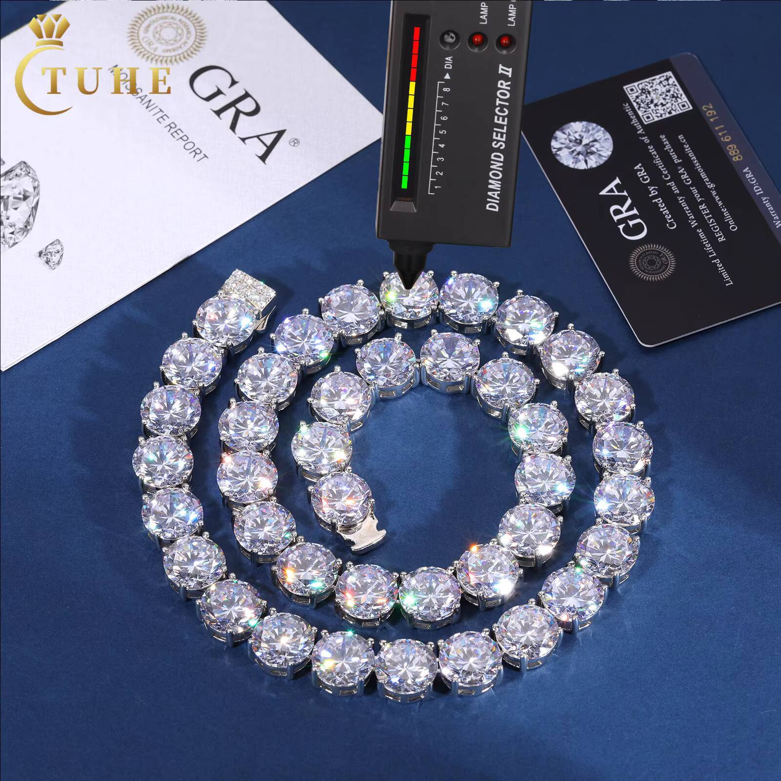 Pass Diamond Tester 408CT Moissanite Tennis Chain Luxury 15mm High Quality 925 Sterling Silver Classic Tennis Necklace Jewelry