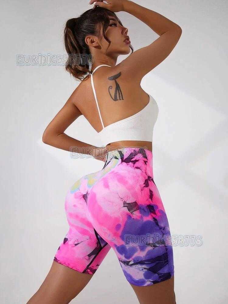 New High Waist Tie-dye Yoga Shorts Hip Lift Fitness Shorts Belly Control Running Sports Shorts Women 2025 H250806