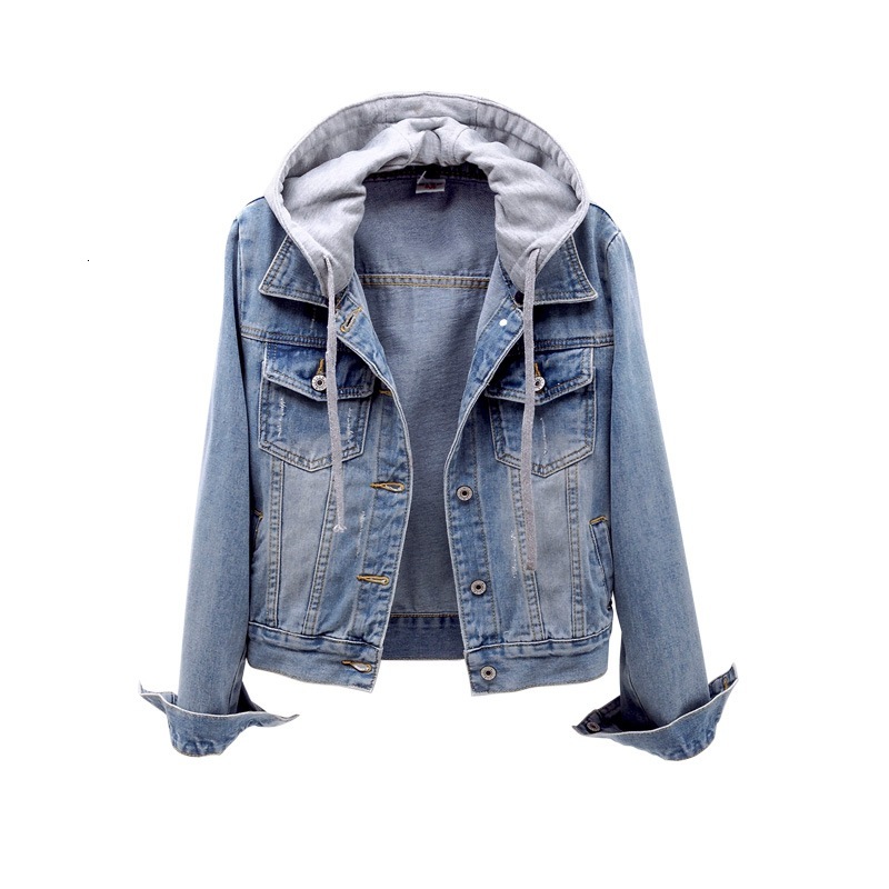 Spring New Korean Style Women's Trendy Denim Long Sleeve Slim Fit Hooded Short Jacket Versatile Top