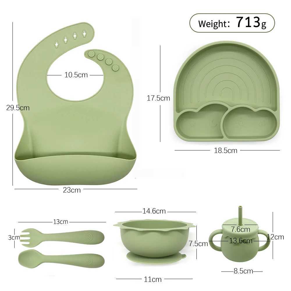 4/5/6 PCS Baby Bibs Cartoon Sucker Bowl Plate Cup Spoon Fork Utensils Sets BPA Free Childrens Tableware Dishes Baby Stuff X250806