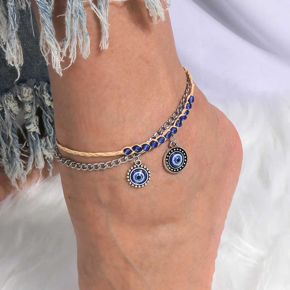 2pcs Bohemian Blue Evil Eye Anklets for Women Summer Beach Anklet s Chain Girls Jewelry Gifts Y250805
