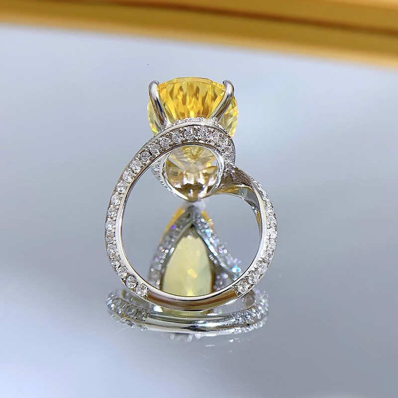 Hui Zhi Wing Jewelry New Model S Pure Silver Simulated High Carbon Ring Water Drop 12*22 Yellow mond Fashion