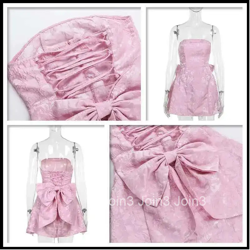 Townlike Jacquard Waist Wrap A-line Dress Women Mini Spring Summer Dress Elegant Bow Backless Sexy Party Dresses