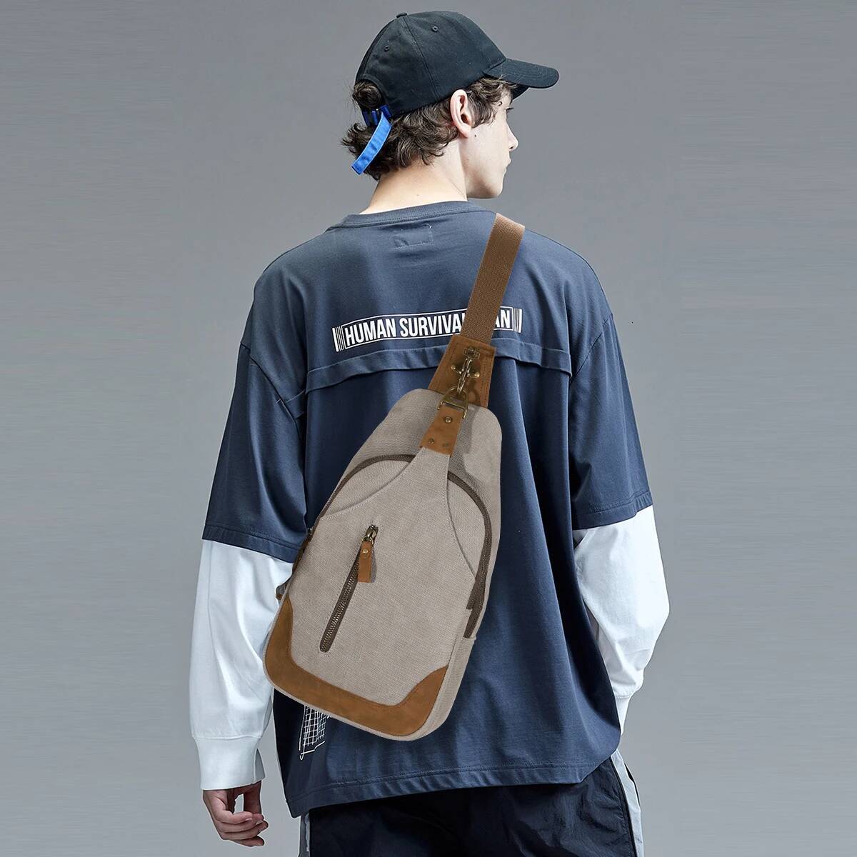 KL928 Canvas Sling Bag Crossbody Backpack Shoulder Casual Rucksack for Men Women