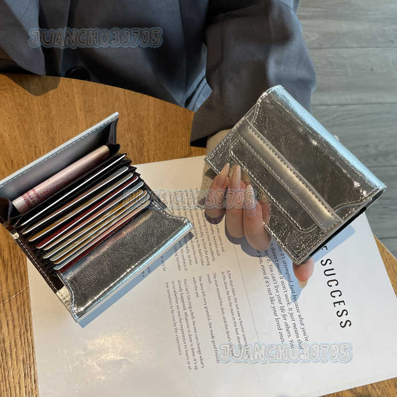 Genuine Leather Womens Card Holder Top Layer Cowhide Large Capacity Multi-card Slot Solid Color Mini Card Case New Fashion Simple Card Clip H250806