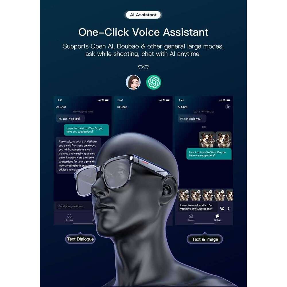 M02 Smart Glasses: AI Assistant, HD Bluetooth 5.3 Calling, 300Mah Battery, Ip65 Waterproof, 100W Pix Camera, 2H Music, 4H Talk Time