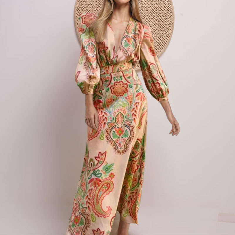 Spring New Women's Sexy V-Neck Long Slim Sleeveless Split Dress For Women B5