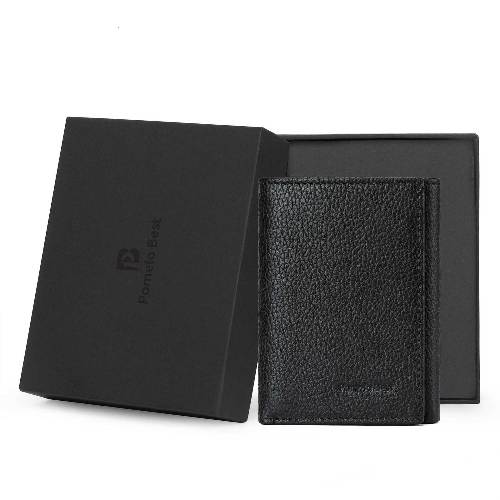Mens minimalist wallet mens tri-fold wallet with RFID shielded genuine leather wallet and packaging box XJ250806